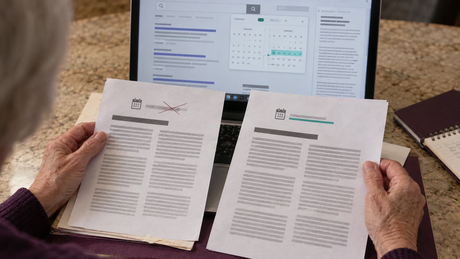 A researcher compares source dates and narrows a search using a calendar filter.