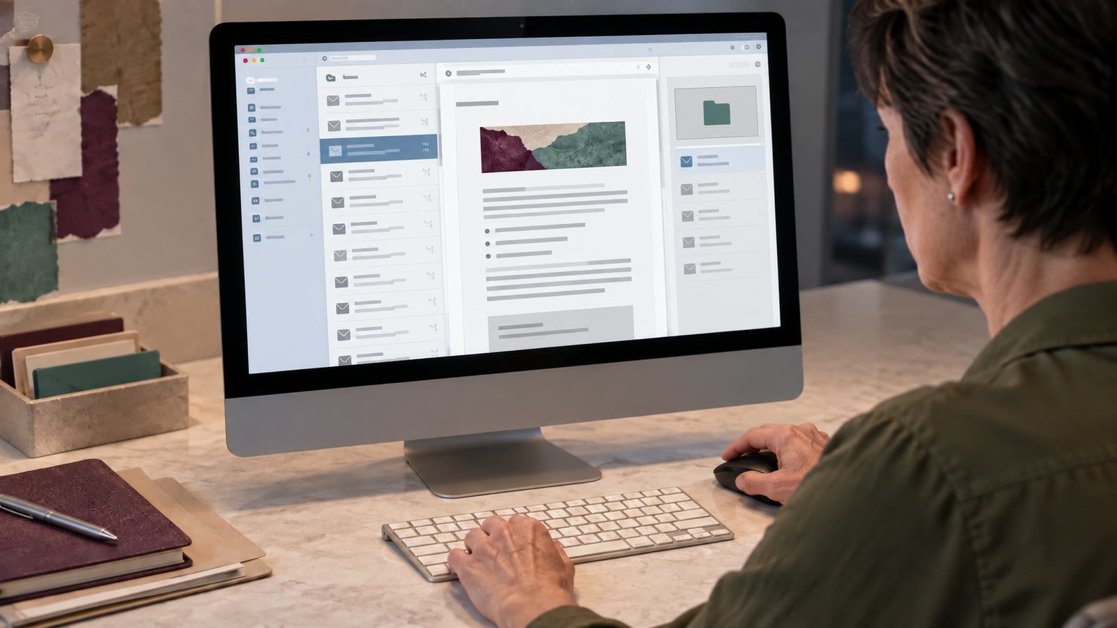 A subscriber reviews a useful newsletter while organizing other marketing messages into folders.