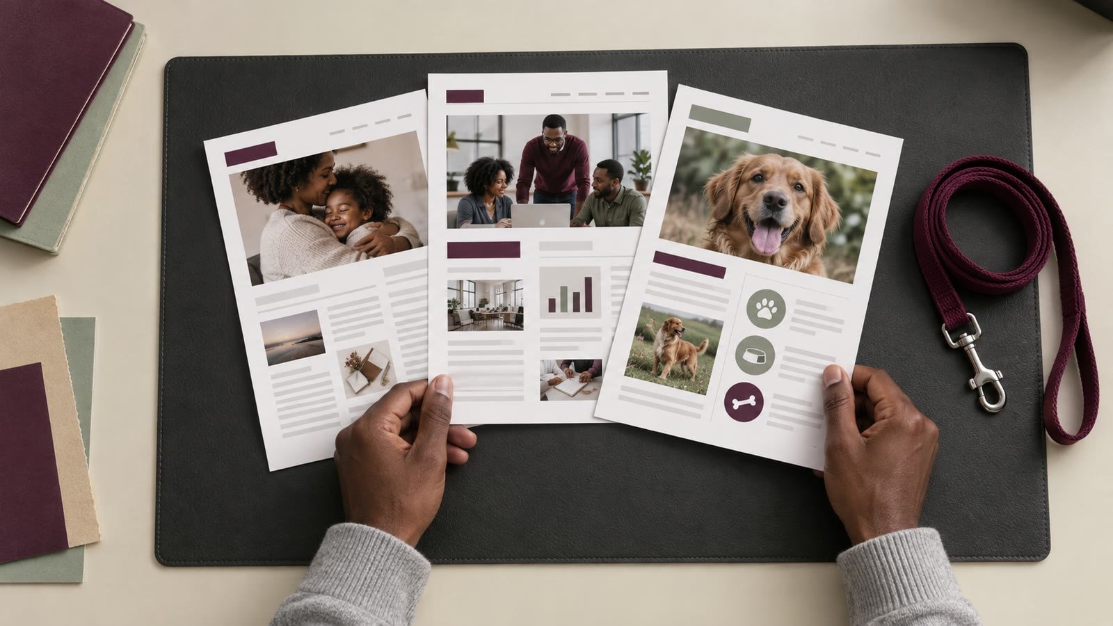 A planner compares personal, company-news and dog-care blog layouts.