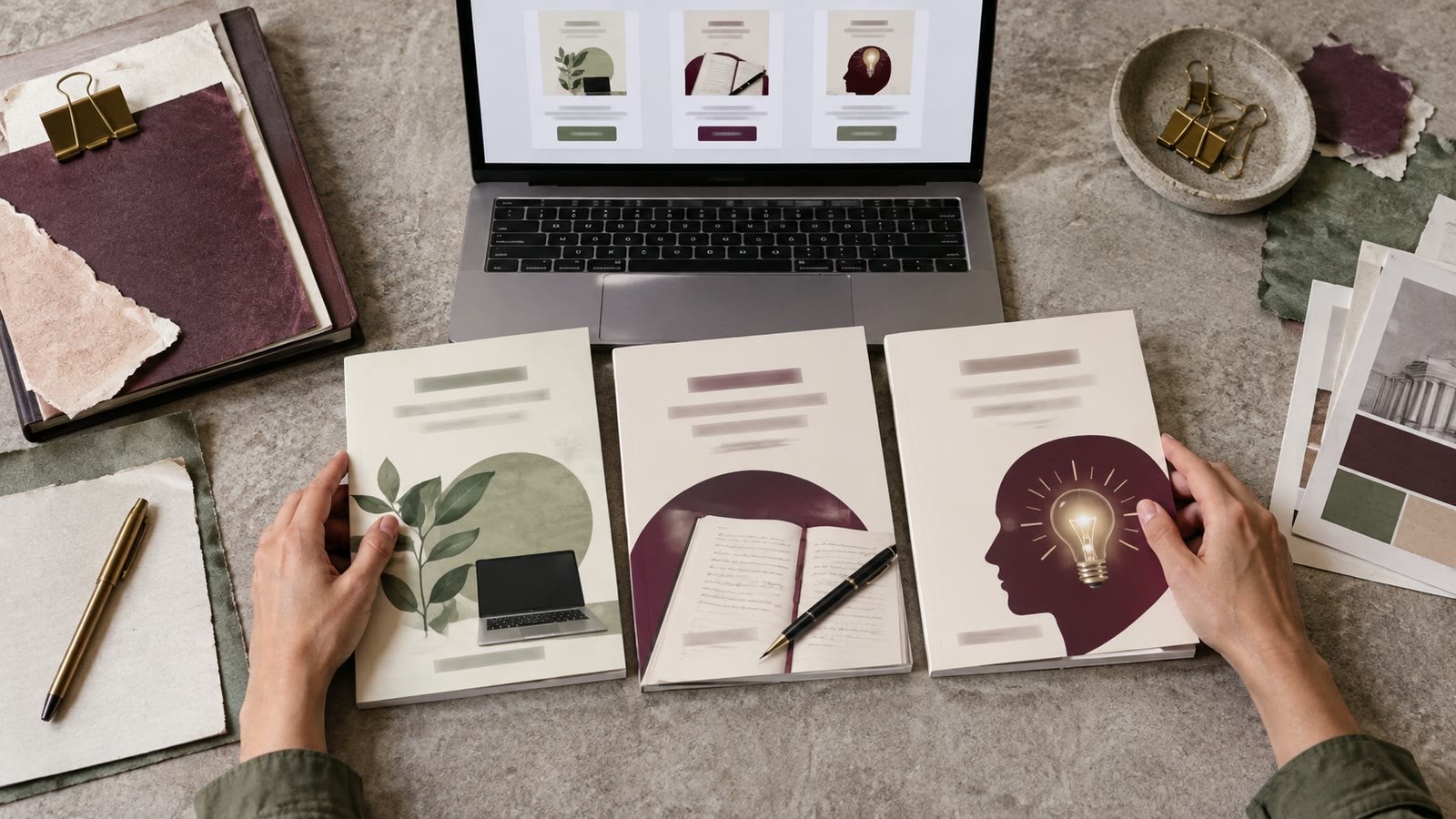 A creator organises related reports beside a consistent online product catalogue.
