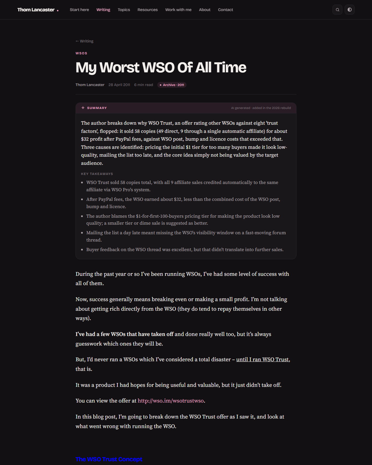 A 2011 post on the new site, comments and all